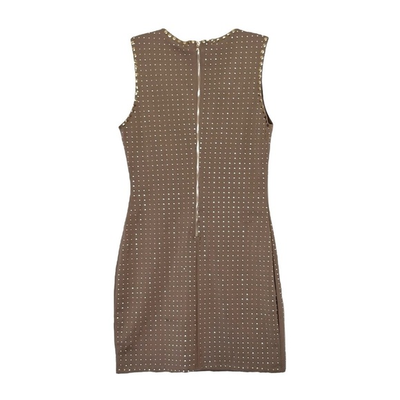 Esley Mini Bodycon Dress Size M NWT Taupe Gold Studded Sleeveless Party Rocker - Picture 3 of 8